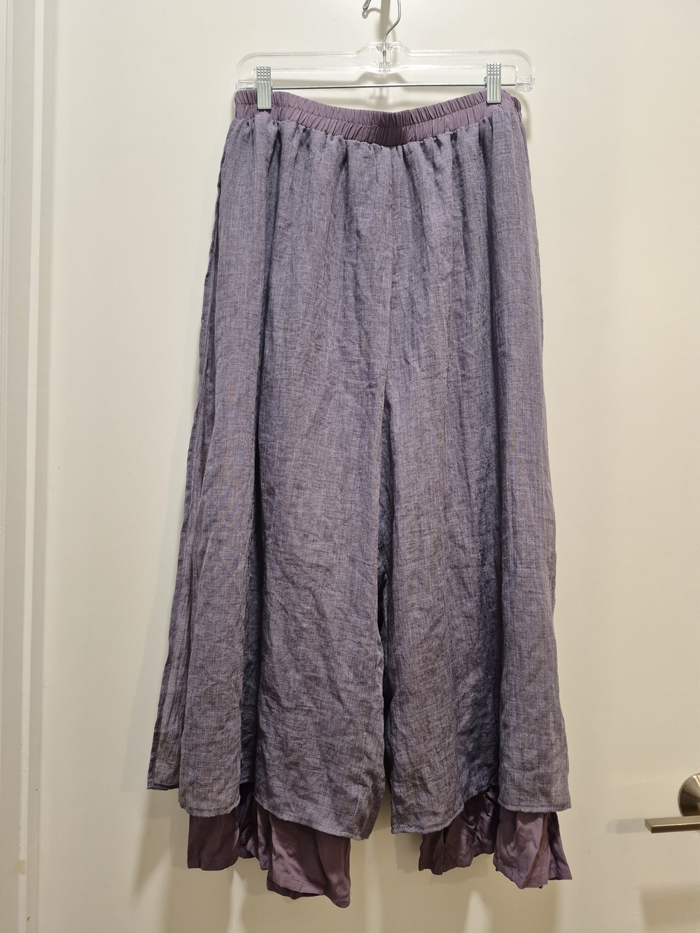 Women's Wide Leg Layer Capris Palazzo Elastic Waist Trousers - Picture 4 of 9